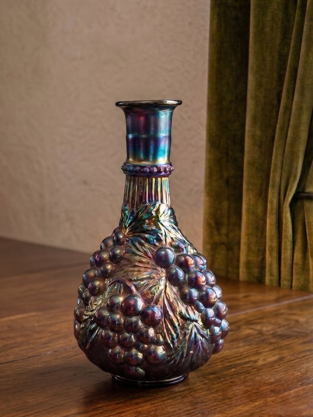 Imperial Grape Carnival Glass Wine Carafe Iridescent Electric Blue Purple